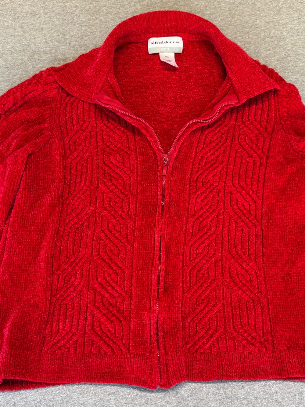 Alfred Dunner Bright Red Chenille Zip-Front Cardigan